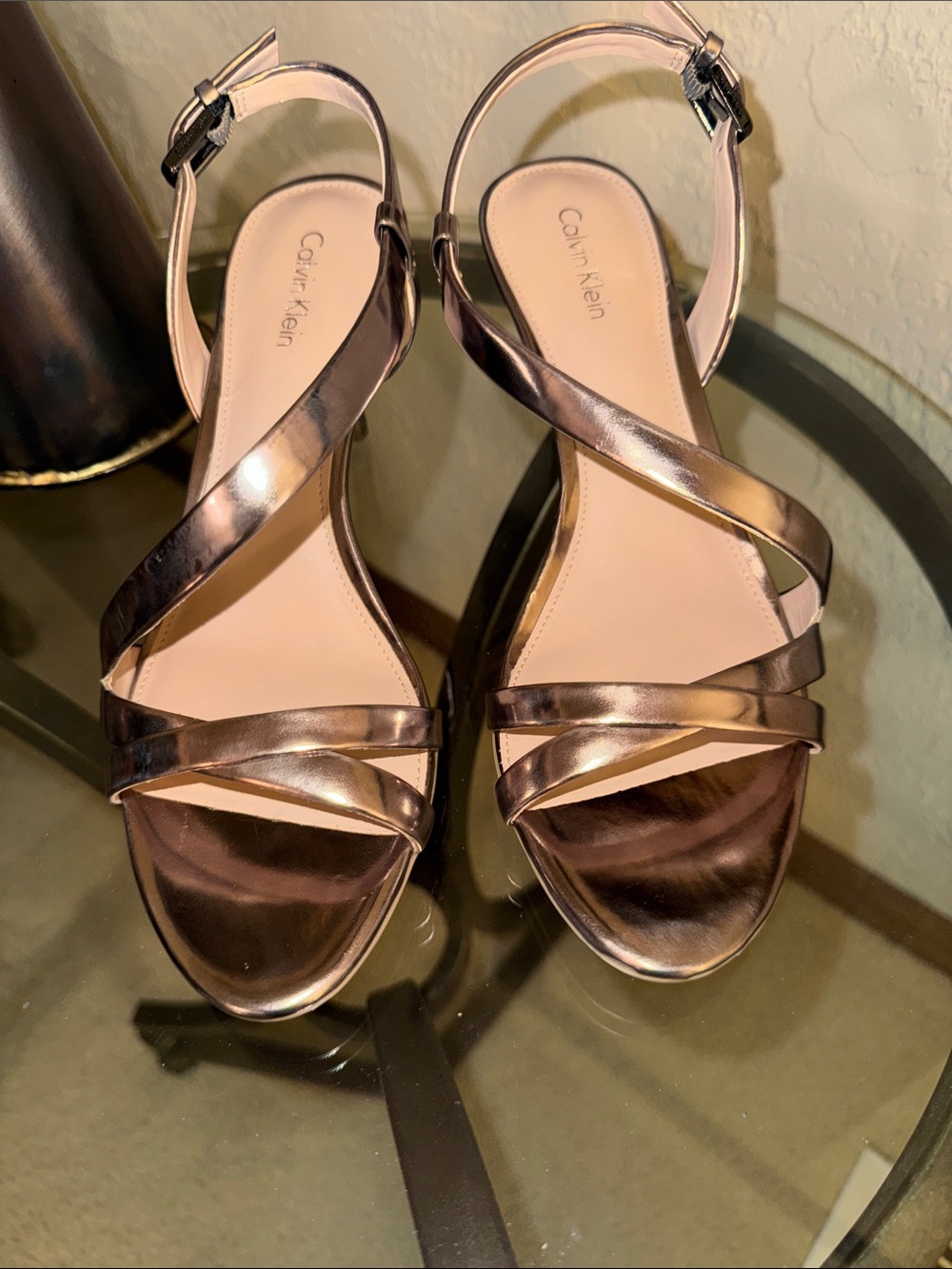 Calvin Klein Metallic Bronze Strappy Ankle-Wrap Sandals size 8m NWT NIB